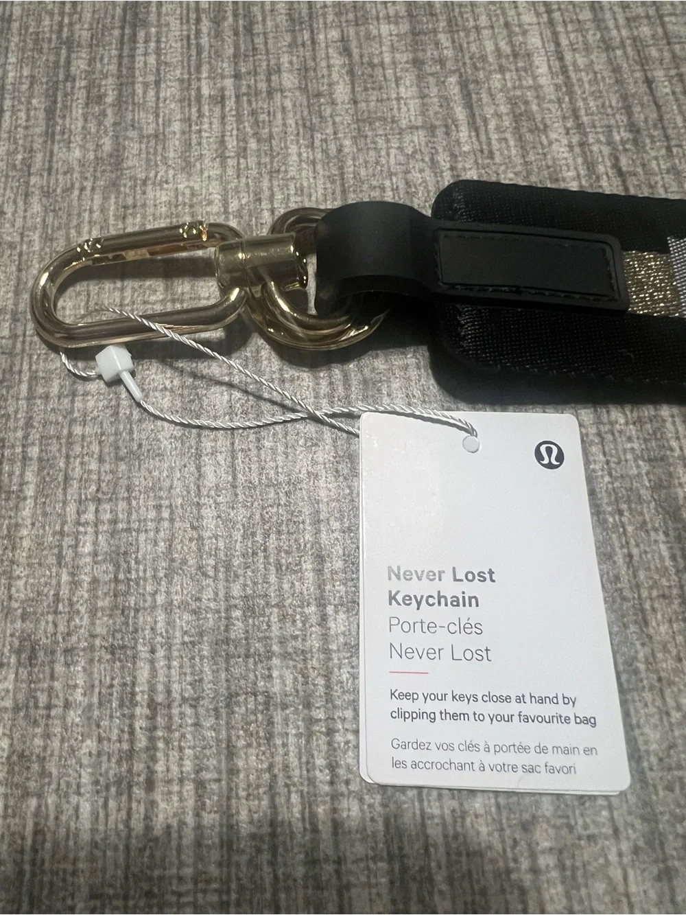 lululemon athletica Never Lost Keychain Strap in Black with Silver Logo